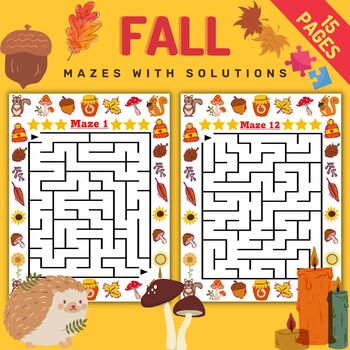 Preview of Printable Fall autumn Mazes Puzzles With Solution - Fun Brain Games