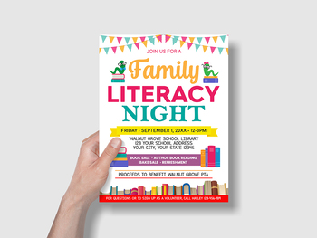 Printable Family Literacy Night Flyer, DIY Literacy School Fundraiser ...