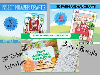 Preview of Printable Farm Animal / Insect / Zoo Animal Craft Bundle, Early Learner Activity