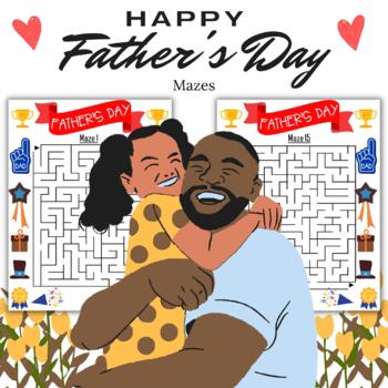 Preview of Printable Fathers Day Mazes Puzzles With Solutions - Fun Brain Games For Kids