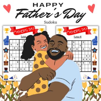 Preview of Printable Fathers Day Sudoku Puzzles With Solutions - Fun Brain Games For Kids