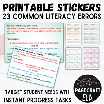 Preview of Printable Feedback Stickers to Target Writing Errors | Improve Literacy Skills