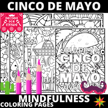 Preview of Printable Fiesta Cinco De Mayo Coloring Pages, Cinco De Mayo Mindfulness