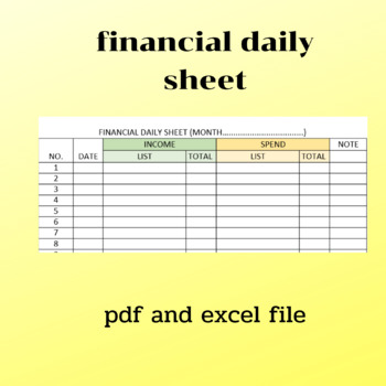 Preview of Printable Financial daily sheet for record your income and spending