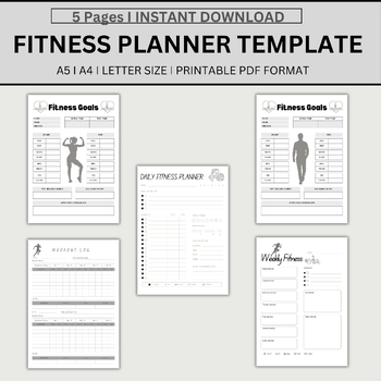 Preview of Printable Fitness Planner Digital Workout Planner Printable Journal Style Health