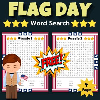 Preview of Printable Flag Day Word Search With Solutions- Fun End of the year Activities