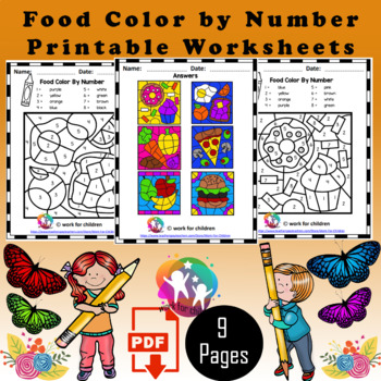 Preview of Printable Food Color by Number Worksheets