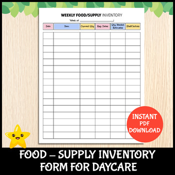 Printable Food/Supply Inventory Sheet For Daycare, Preschool, & Child Care