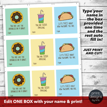 Fast Food Printable Valentine's Day Cards for Students