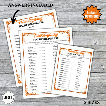 Preview of Printable Friendsgiving Finish the Phrase Game, Fun Friendsgiving Activity