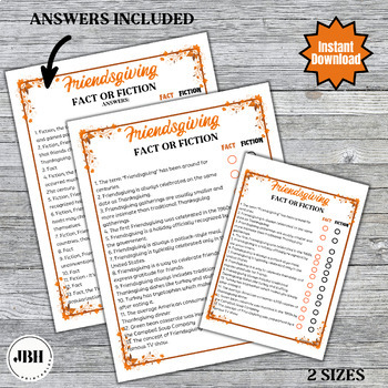 Preview of Printable Friendsgiving Thanksgiving Game, Fact or Fiction Quiz