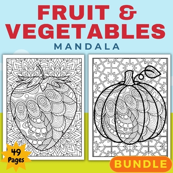 Preview of Printable Fruit & vegetables Mandala coloring pages sheets - fun activities