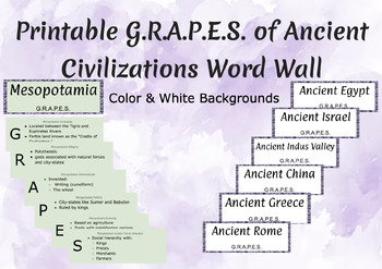 Preview of Printable G.R.A.P.E.S. Year Long Word Wall Activity for Ancient Civilizations