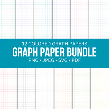 Preview of Printable GRAPH PAPER, 12 Colored Graph Papers Printable PDF SVG PNG Jpeg