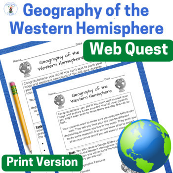 Preview of Geography of the Western Hemisphere Webquest Print and Easel Version