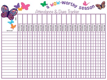Printable Girl Scout Attendance & Dues Tracker Sheet by Sparklet Party