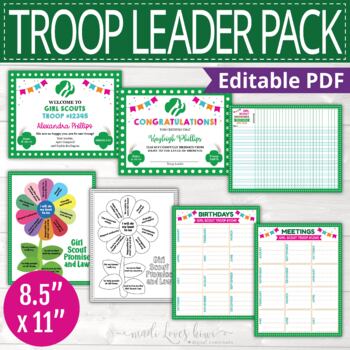 Preview of Printable Girl Scout Troop Leader Bundle - Editable Certificate Log Chart