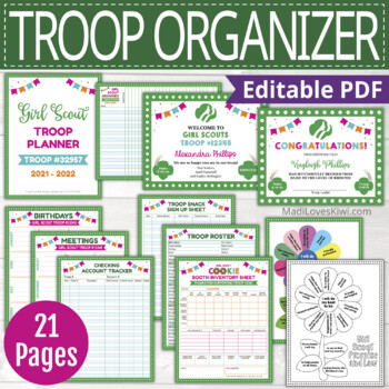 Preview of Printable Girl Scout Troop Leader Organizer Pack: Certificates, Petal Chart, Log
