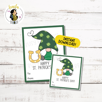 Preview of Printable Gnome St. Patrick's Day Kids Cards | Happy St Patrick's Day Gnome Gift