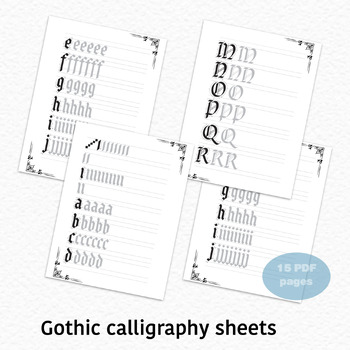 Preview of Printable Gothic Letter Worksheet, Gothic Calligraphy Practice Template PDF