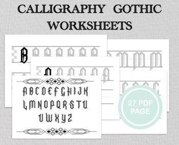 Preview of Printable Gothic Letters Worksheets • Gothic Calligraphy Practice Template Pdf