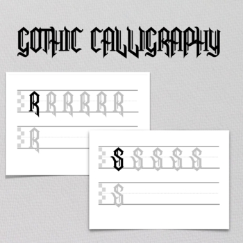 Gothic Calligraphy Template Worksheet For Beginner, Gothic Letter Practice  Sheet With Guideline