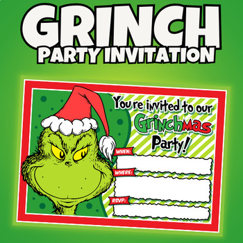 Printable Grinch Christmas Party Invitation by Script Slug | TPT