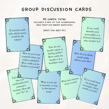 Preview of Printable Group Discussion Cards || Icebreakers & Emotion Questions for Teens