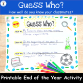 Printable Guess Who? In Your Class: End of the Year Game