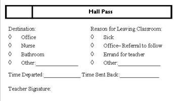 Preview of Printable Hall Pass