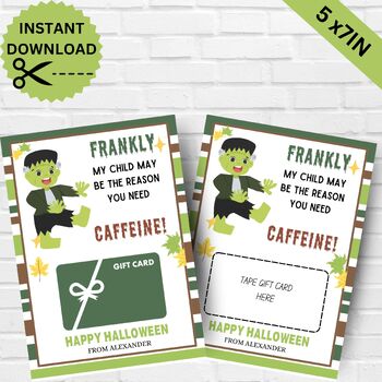 Preview of Printable Halloween Coffee Card Holder | Teacher Appreciation Gift  Instant