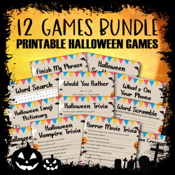 Printable Halloween Games Bundle, 12 No Prep Halloween Party Games