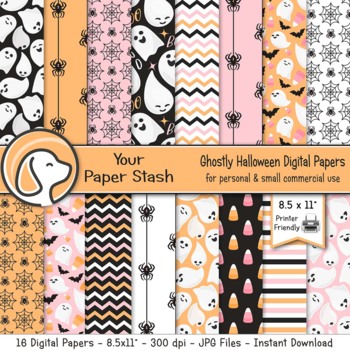 Preview of Printable Halloween Ghost Spider Digital Paper Backgrounds Pink and Purple