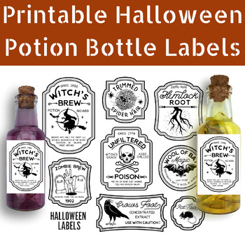Printable Halloween Potion Bottle Labels by K-12 Learn and Fun | TPT