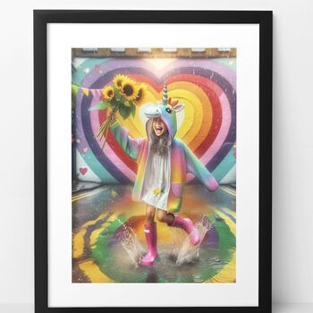 Preview of Printable Happy Girl  Unicorn wall Print, raibow wall Poster