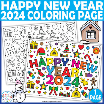 Happy New Year 2024 Coloring Page for Kids