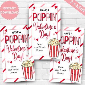 Valentine Stickers for Kids, Popcorn Valentine Treat Stickers, Poppin by to  Wish You a Happy Valentines Day 