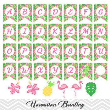 Printable Hawaiian Banner Pineapple Aloha Banner Tropical Luau Party Bunting