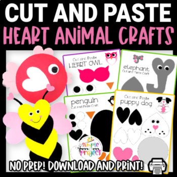 Printable Heart Animal Cut and Paste Crafts by Simple Mom Project