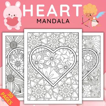 Preview of Printable Heart Mandala Coloring Pages sheets - Fun January February Activities