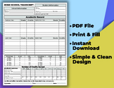 Printable High School Transcript , Homeschool Report Card,