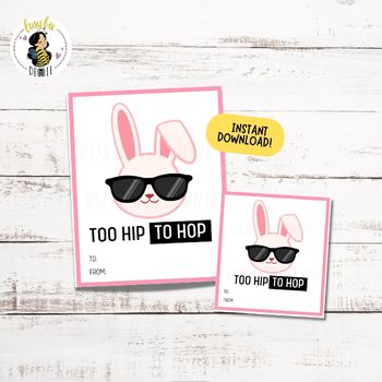 Preview of Printable Hip Hop Cool Easter Bunny Cards | Treat Gift Tags or Mini Cards
