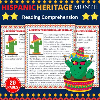 Preview of Printable Hispanic Heritage Month Reading Comprehension - September Activities