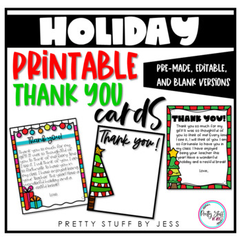 Preview of Printable Holiday Thank You Cards