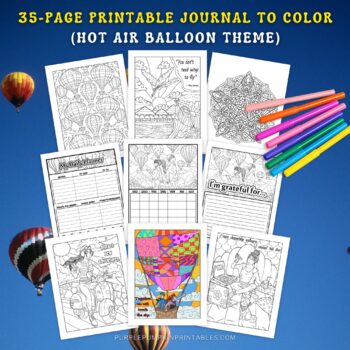 Preview of Printable Hot Air Balloon Themed Planner Journal to Color