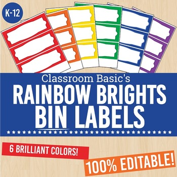 Preview of Rainbow Brights Printable Bin Labels (Editable!) - 6 Colors!