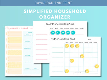 Preview of Printable Family Household Organizer - Family Chore Charts and Menu Planner