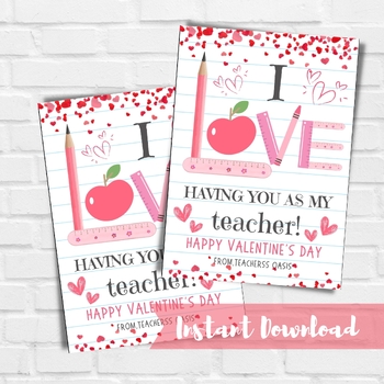 Printable I Love Having You as my Teacher Valentine's Day Card | TPT