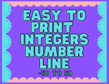 Preview of Printable Integer Number Line -50 to 50  negatives and positives