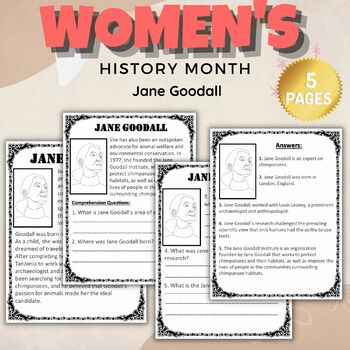 Preview of Printable Jane Goodall Reading Comprehension Women's History Month